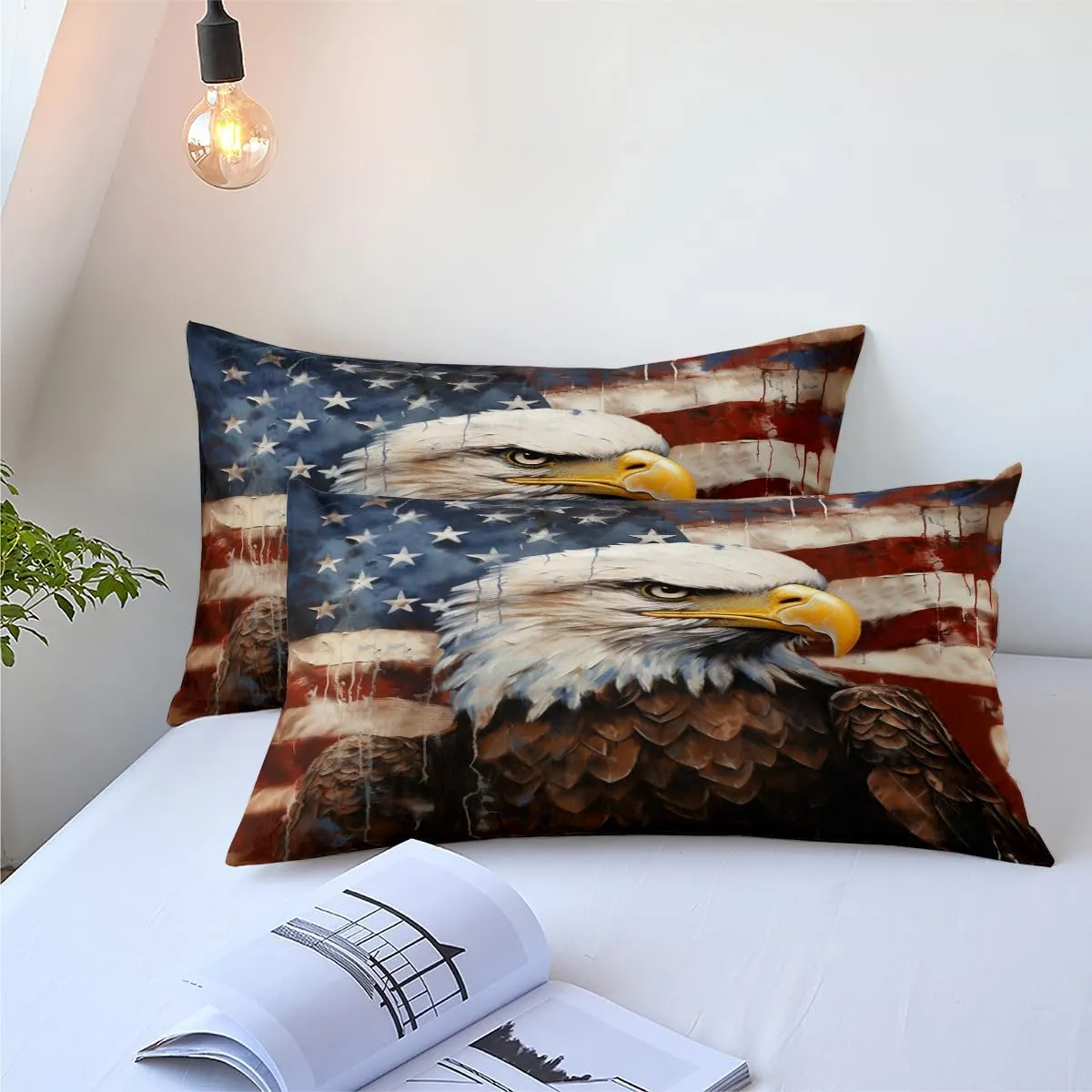 American Eagle Comforter Set King,USA Flag Bedding Set Camouflage Wildlife Animal Bird Decor Comforter 3Piece Soft Lightweight Summer Quilt Set with 2 Pillowcases,Brown