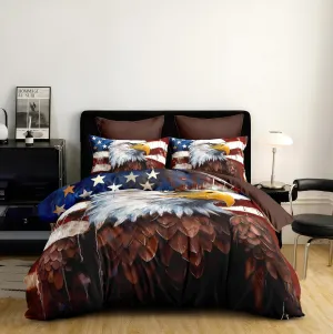 American Eagle Comforter Set King,USA Flag Bedding Set Camouflage Wildlife Animal Bird Decor Comforter 3Piece Soft Lightweight Summer Quilt Set with 2 Pillowcases,Brown