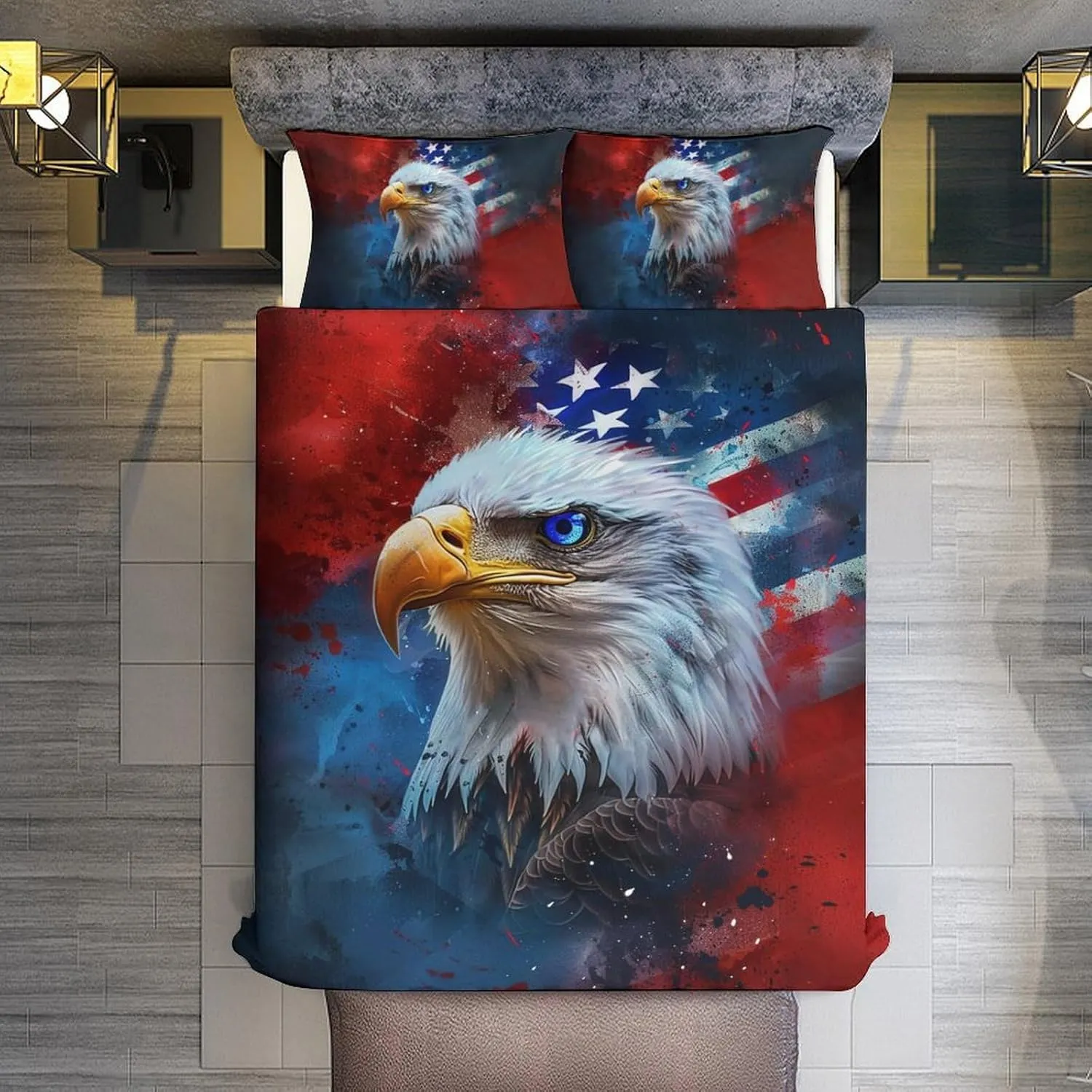 American Flag Bald Eagle 3D Print 3 Pieces Bedding Comforter Set with 2 Pillowcase Twin Size Duvet Cover Bed Sheet Quilt Stuff Bedroom Decor for Lover Adults Kids Boys Girls