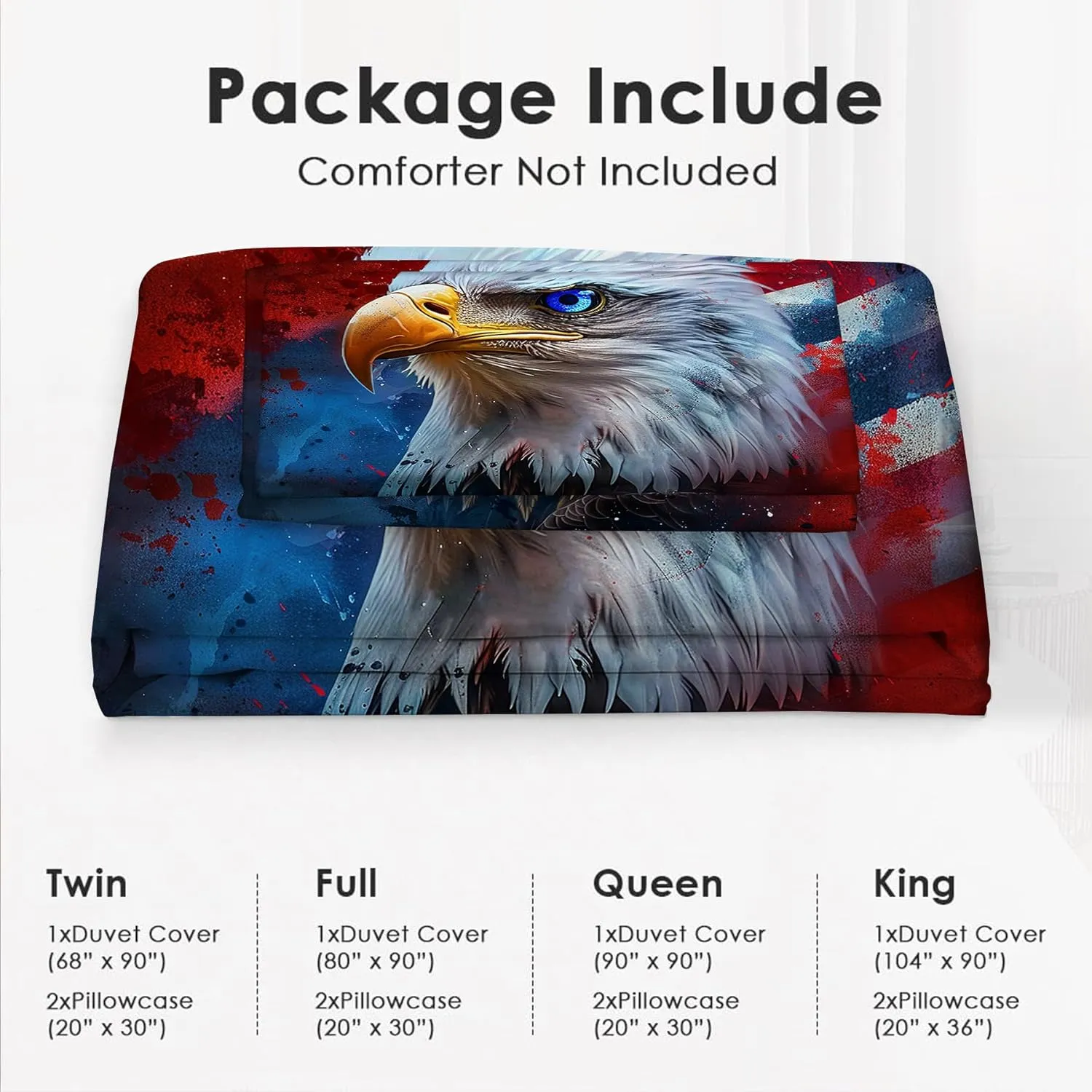 American Flag Bald Eagle 3D Print 3 Pieces Bedding Comforter Set with 2 Pillowcase Twin Size Duvet Cover Bed Sheet Quilt Stuff Bedroom Decor for Lover Adults Kids Boys Girls