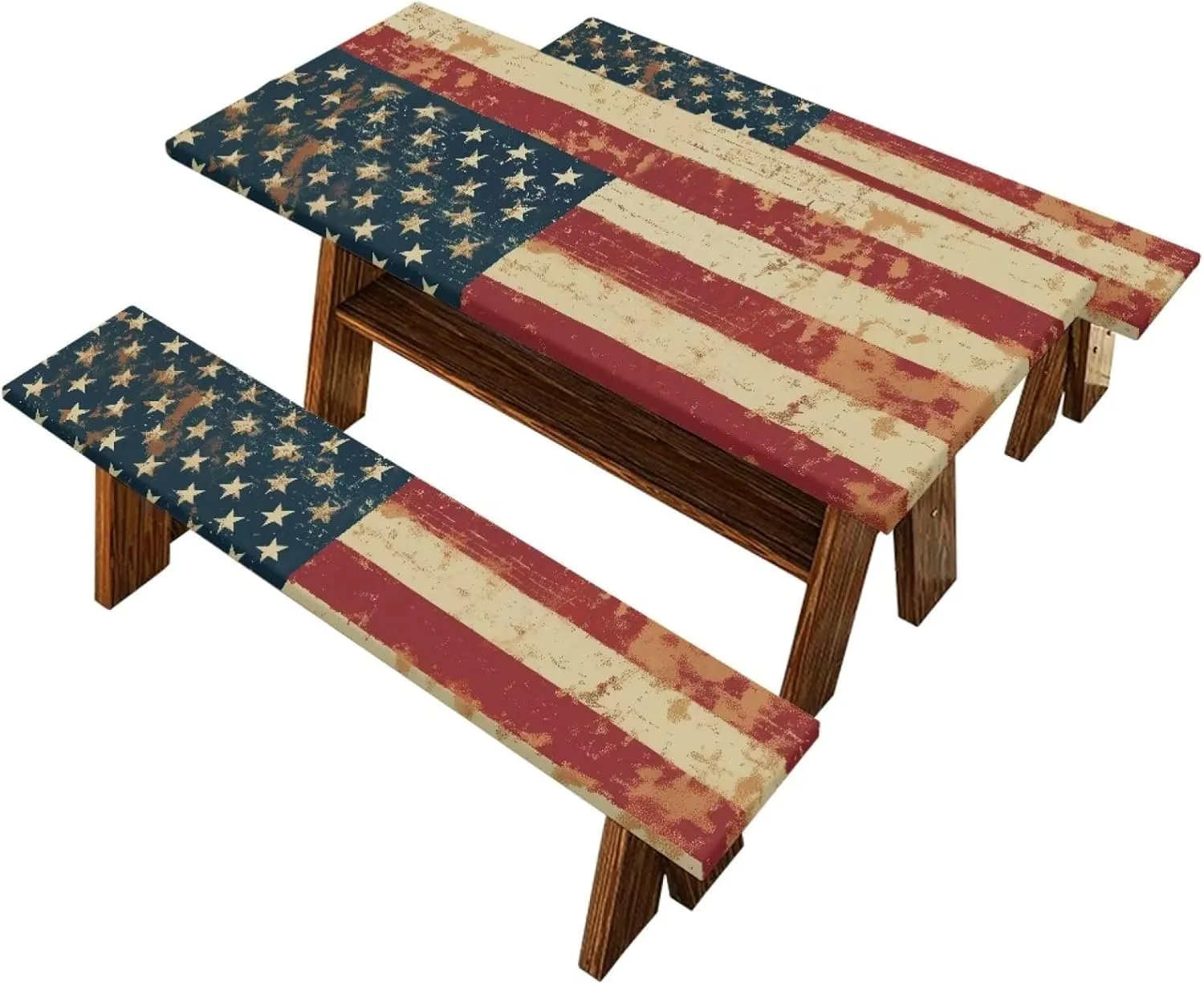 American Flag Picnic Table Cloth Camping Tablecloth for Picnic Table Patriotic Cover for 4Th of July Waterproof Windproof Camping RV Gear Must Have 72x30 Inches 3 Pcs Set Retro