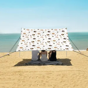 Animal Paw Seamless Pattern Beach Canopy Tent Anti-UV & Wind Resistant, Camping Sun Shelter Easy Setup Portable,Outdoor Shade Tents with Sandbags,Sand Shovels,Ground Pegs & Stability Poles