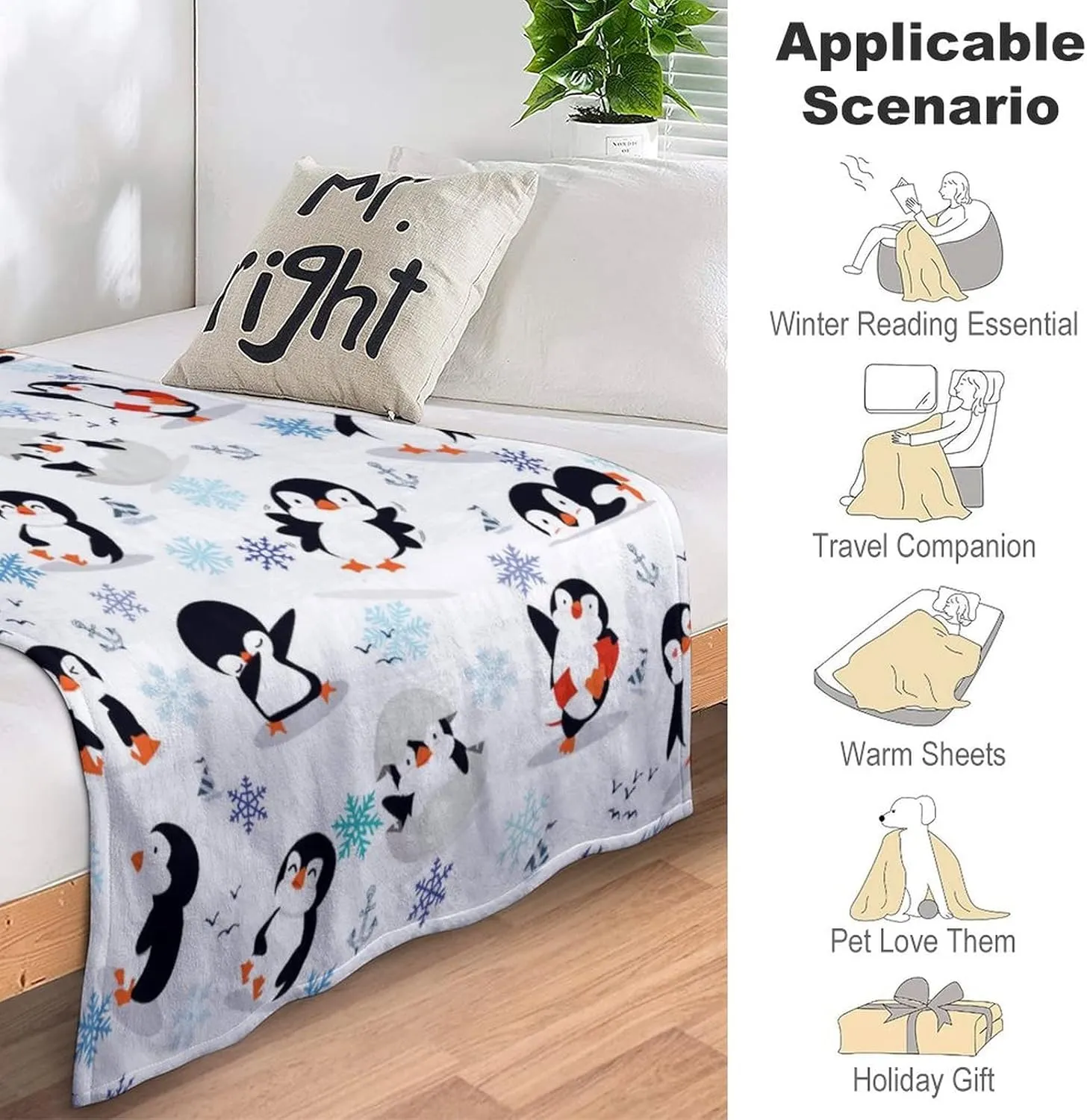 Animal Penguin Blanket Ultra Soft Cute Penguins Flannel Fleece Throw Blankets Lightweight Microfiber Fun Art Kids Adult Bedding for Gifts Travel 50"X40"