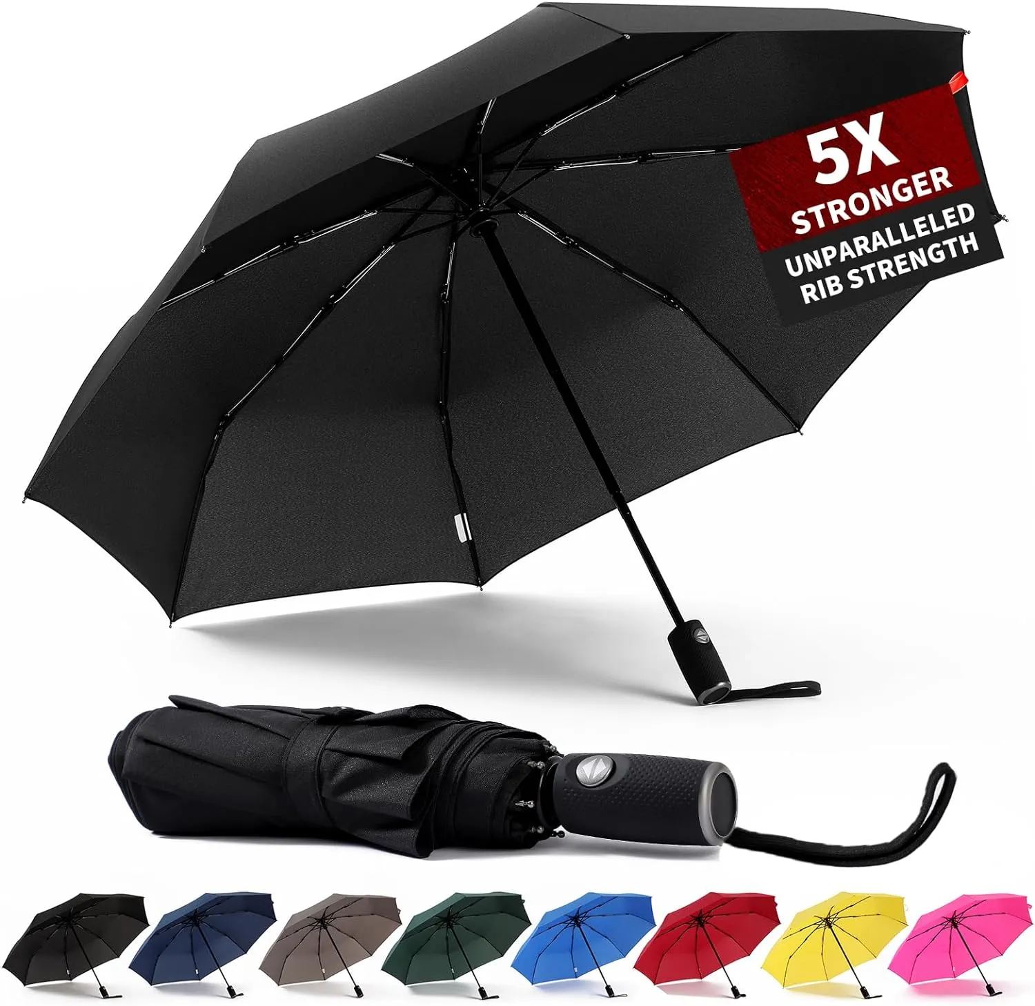 Anntrue Windproof Travel Umbrella, Auto Open Close Lightweight Compact Portable Backpack Folding Umbrella, Perfect for Car, Purse, Men and Women (Black)