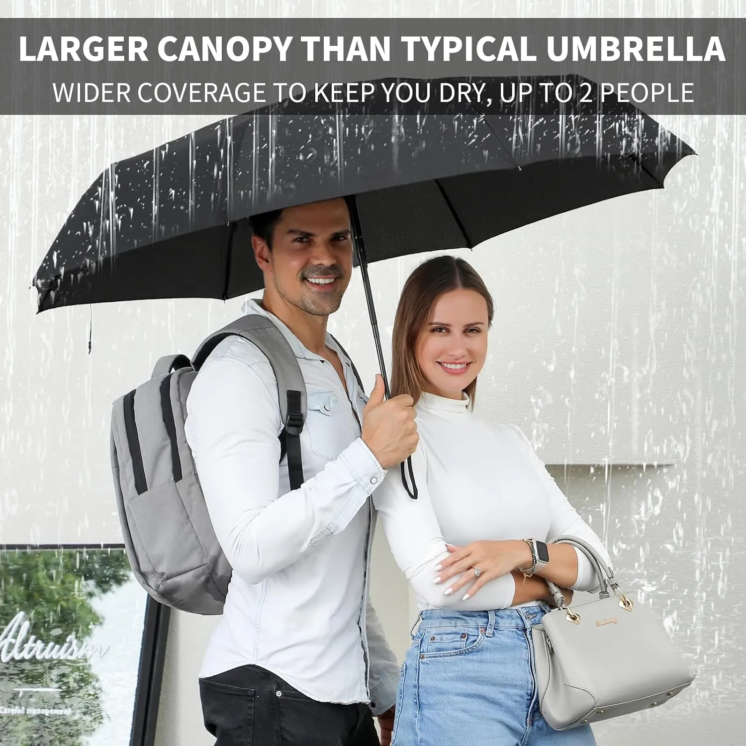 Anntrue Windproof Travel Umbrella, Auto Open Close Lightweight Compact Portable Backpack Folding Umbrella, Perfect for Car, Purse, Men and Women (Black)