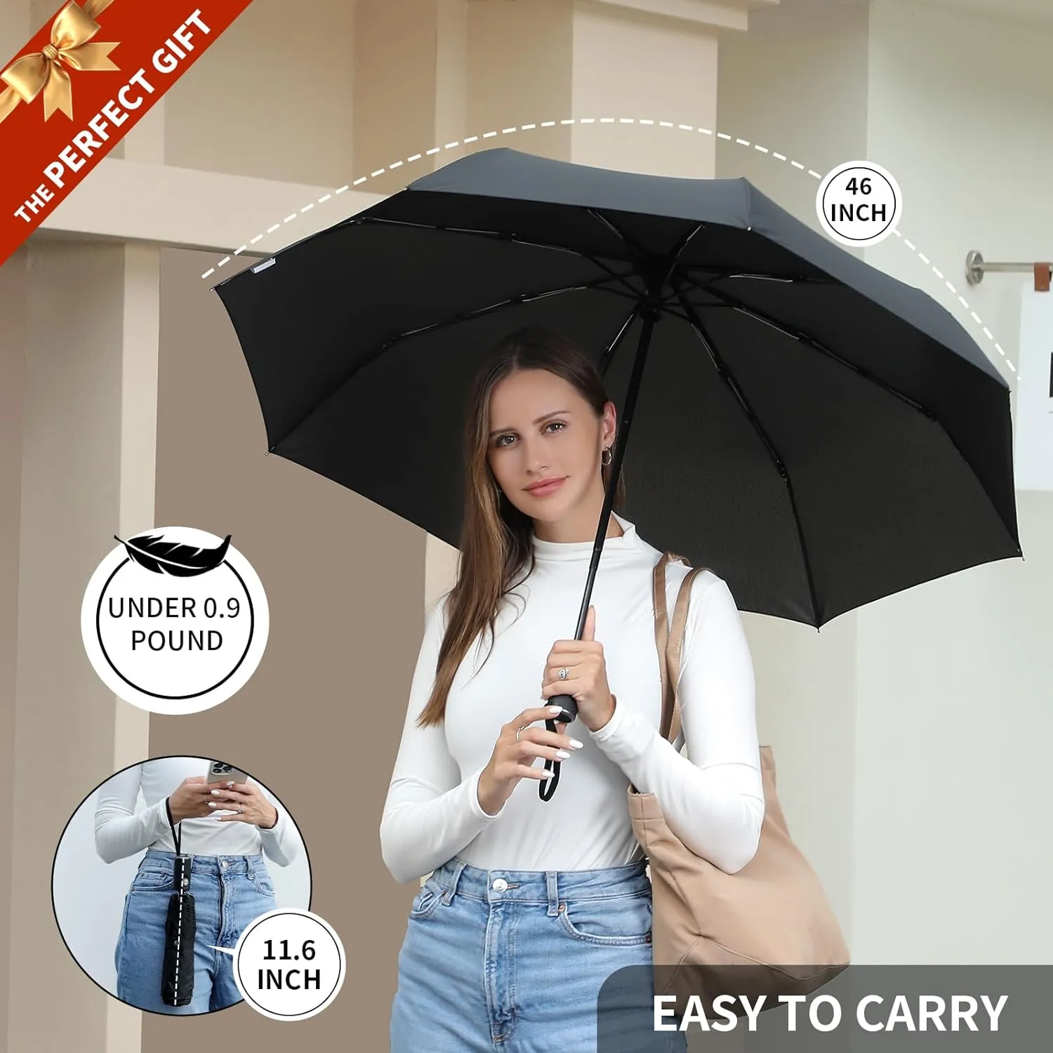 Anntrue Windproof Travel Umbrella, Auto Open Close Lightweight Compact Portable Backpack Folding Umbrella, Perfect for Car, Purse, Men and Women (Black)