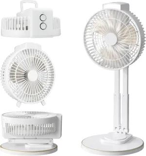 Ansee 3IN1 Portable Fan for Camping, 7inch Rechargeable Table Fan with Light Hanging Hook for Tents Travel, Adjustable Height and Removable Head USB Desk Fan Great for Office Home Outdoor (White)