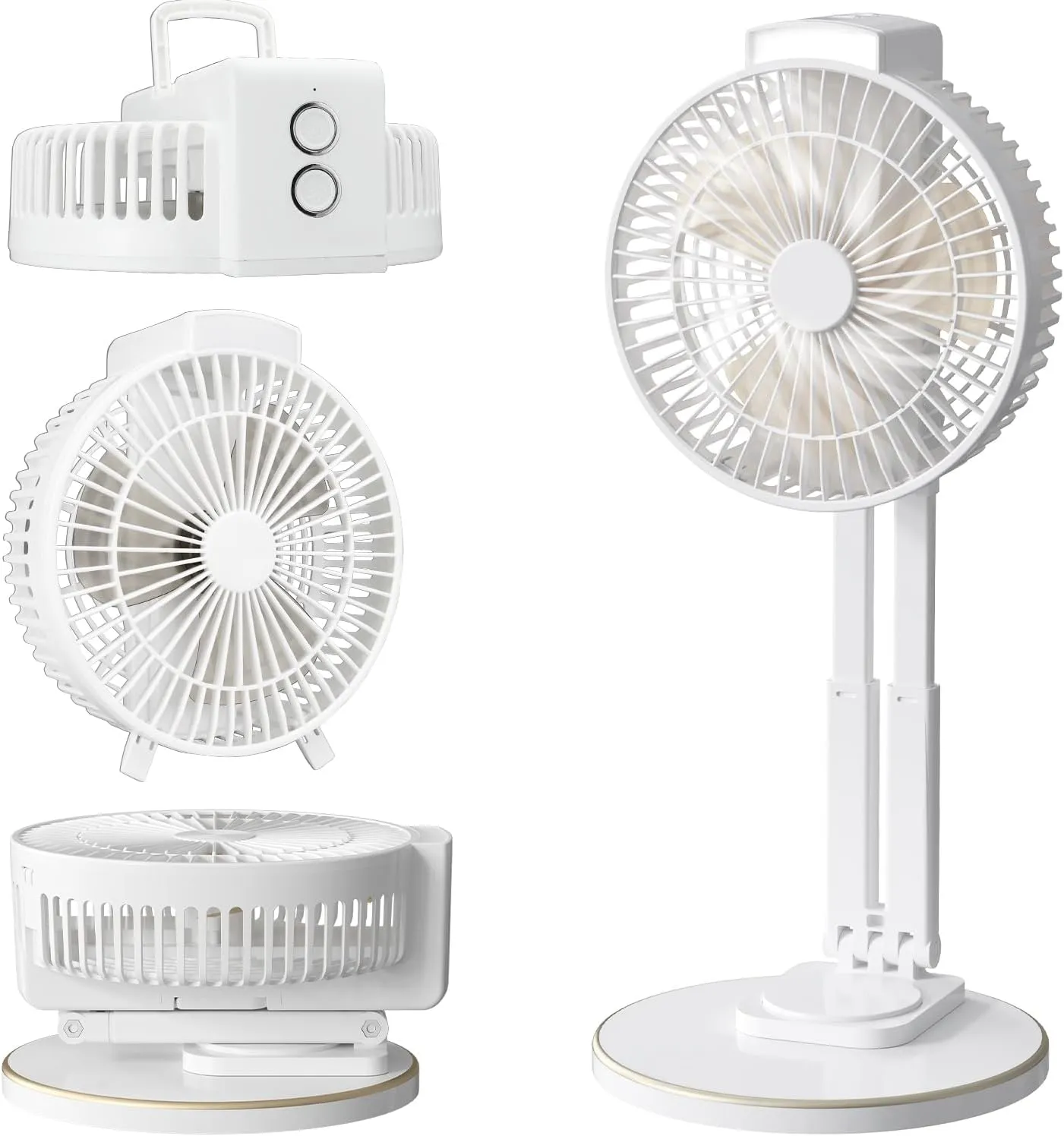 Ansee 3IN1 Portable Fan for Camping, 7inch Rechargeable Table Fan with Light Hanging Hook for Tents Travel, Adjustable Height and Removable Head USB Desk Fan Great for Office Home Outdoor (White)