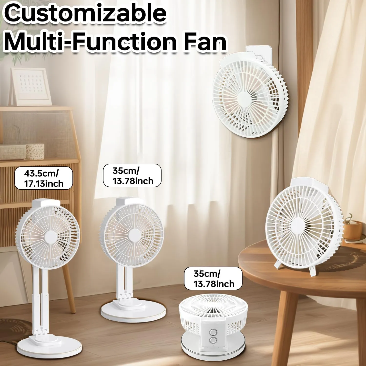 Ansee 3IN1 Portable Fan for Camping, 7inch Rechargeable Table Fan with Light Hanging Hook for Tents Travel, Adjustable Height and Removable Head USB Desk Fan Great for Office Home Outdoor (White)