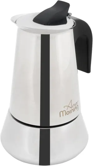 Any Morning Stainless Steel Stovetop Espresso Maker - Italian Moka Pot for Home & Camping - Compact Cafetera with Filter - Perfect Coffee Percolator for Travel 10 Oz 6-Cup Capacity