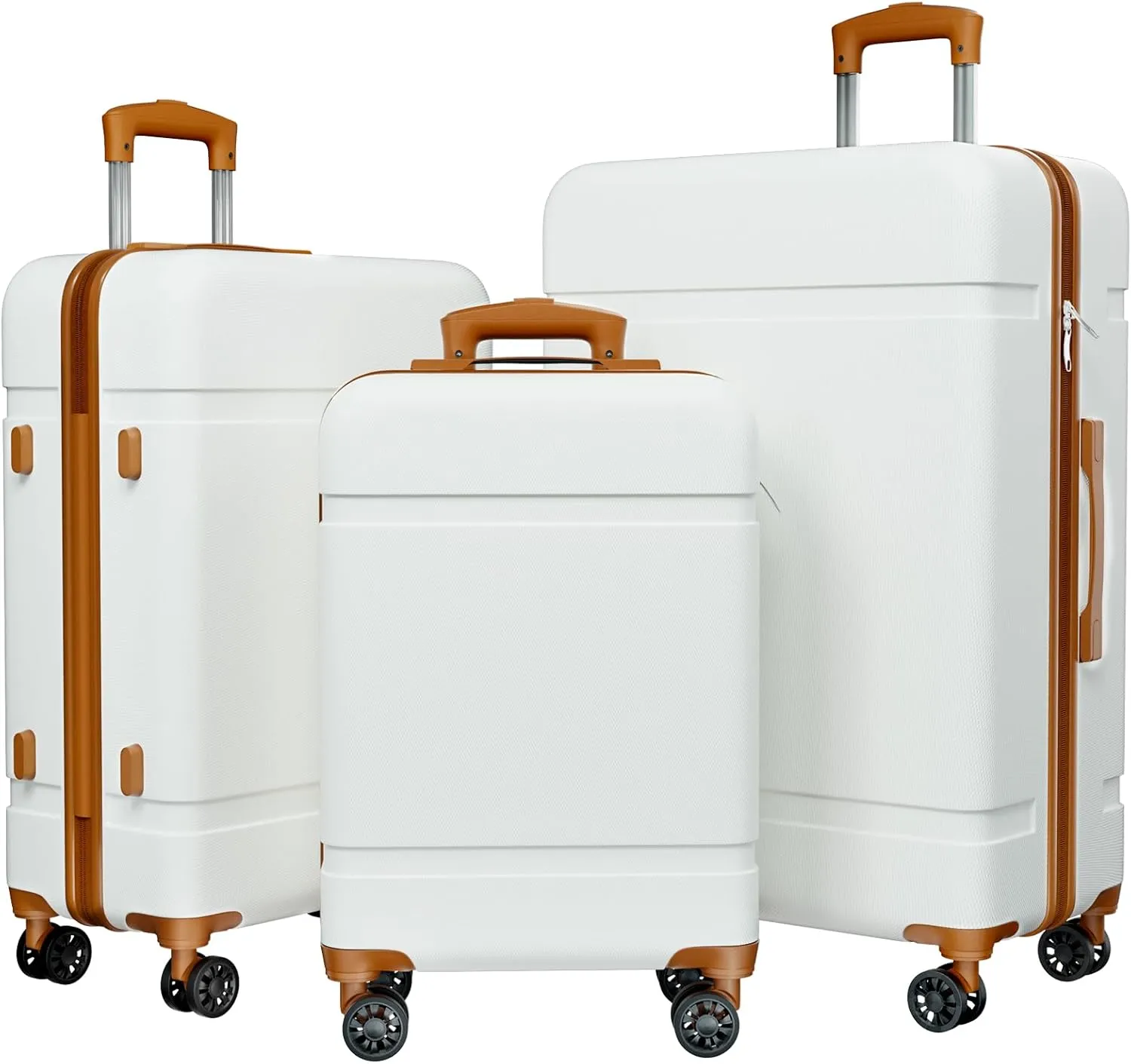 AnyZip Luggage Sets, Lightweight ABS 3 Piece Set Suitcase with Spinner Wheels 20 24 28 Inch Suitcase Set (Whitebrown)