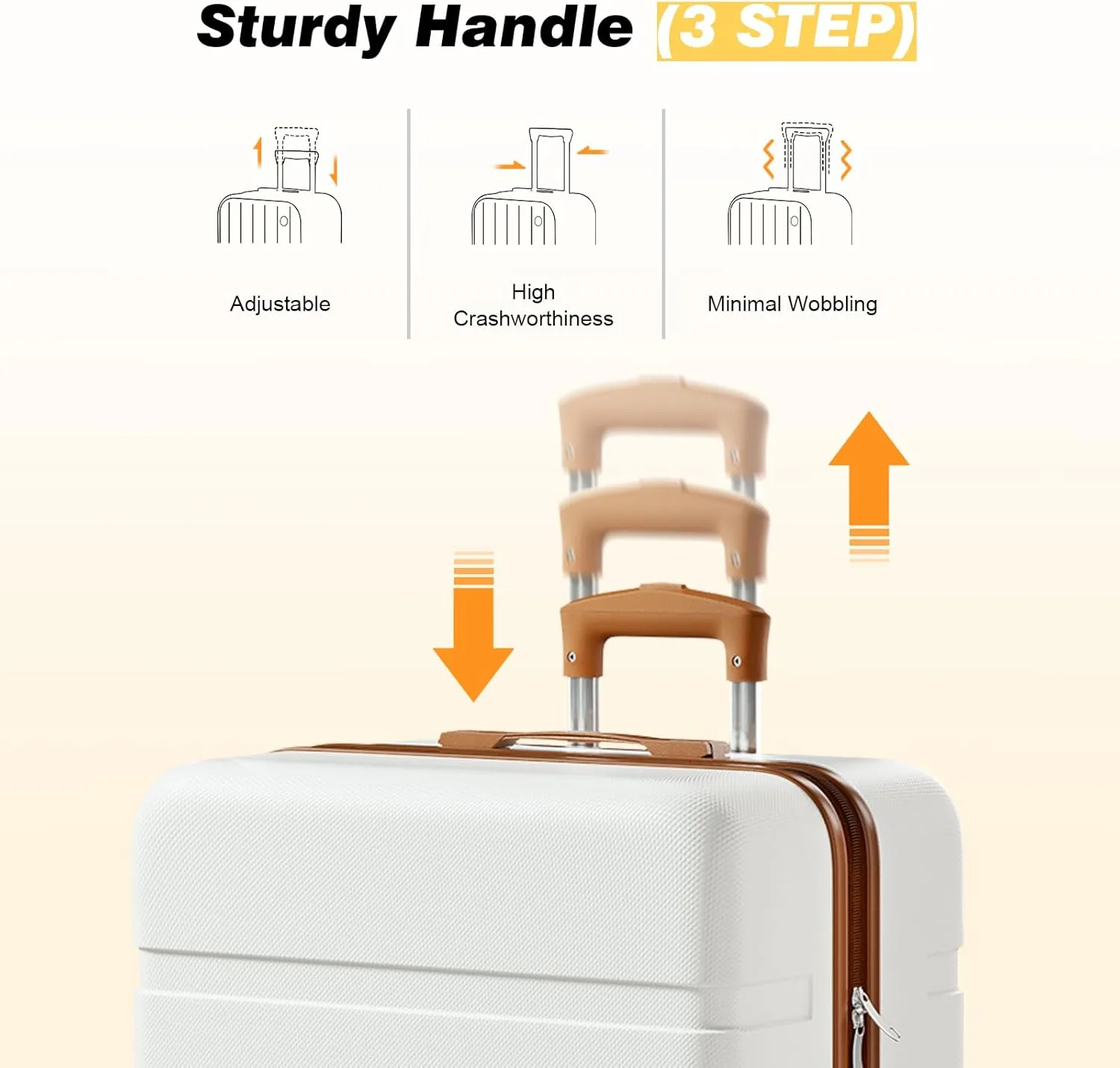 AnyZip Luggage Sets, Lightweight ABS 3 Piece Set Suitcase with Spinner Wheels 20 24 28 Inch Suitcase Set (Whitebrown)