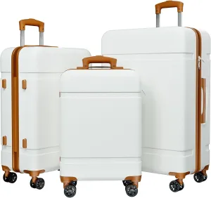 AnyZip Luggage Sets, Lightweight ABS 3 Piece Set Suitcase with Spinner Wheels 20 24 28 Inch Suitcase Set (Whitebrown)