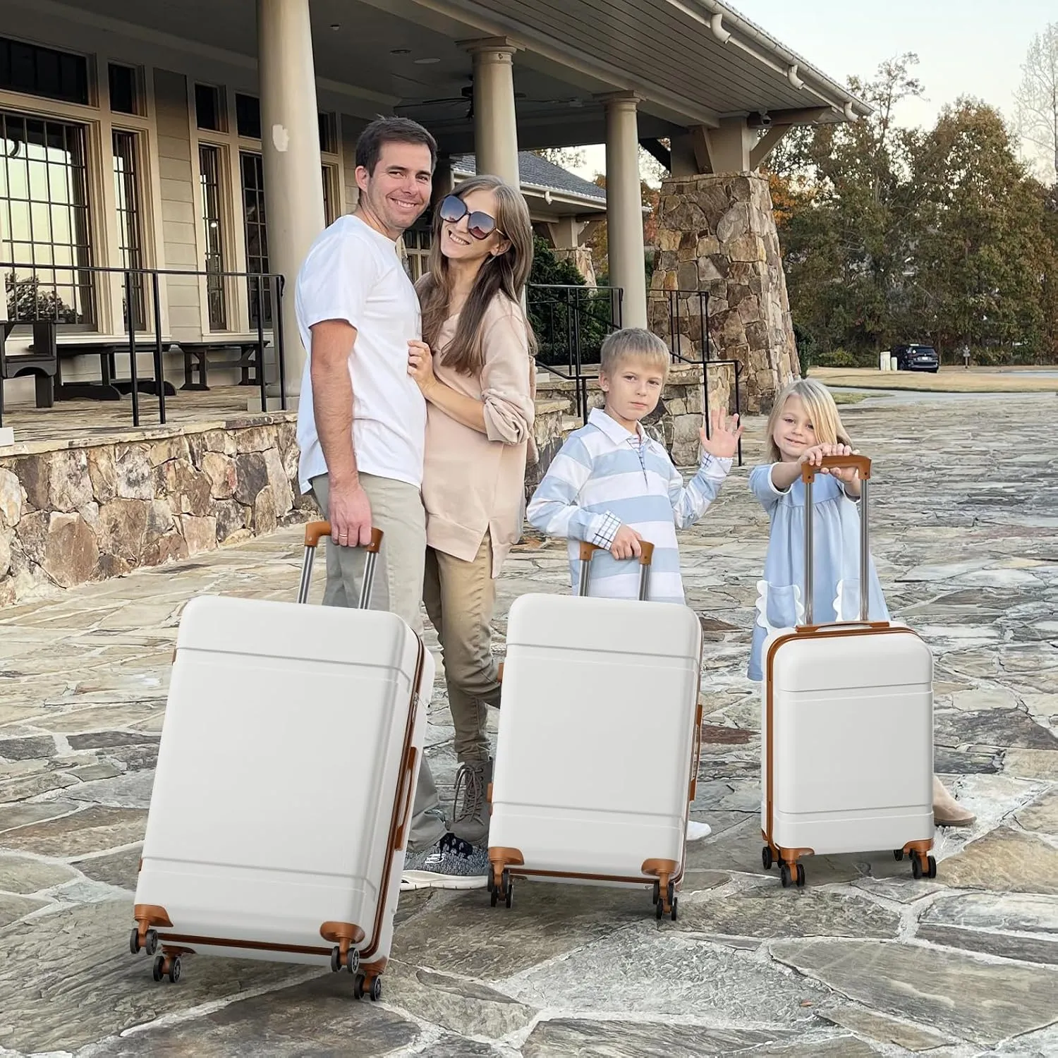 AnyZip Luggage Sets, Lightweight ABS 3 Piece Set Suitcase with Spinner Wheels 20 24 28 Inch Suitcase Set (Whitebrown)