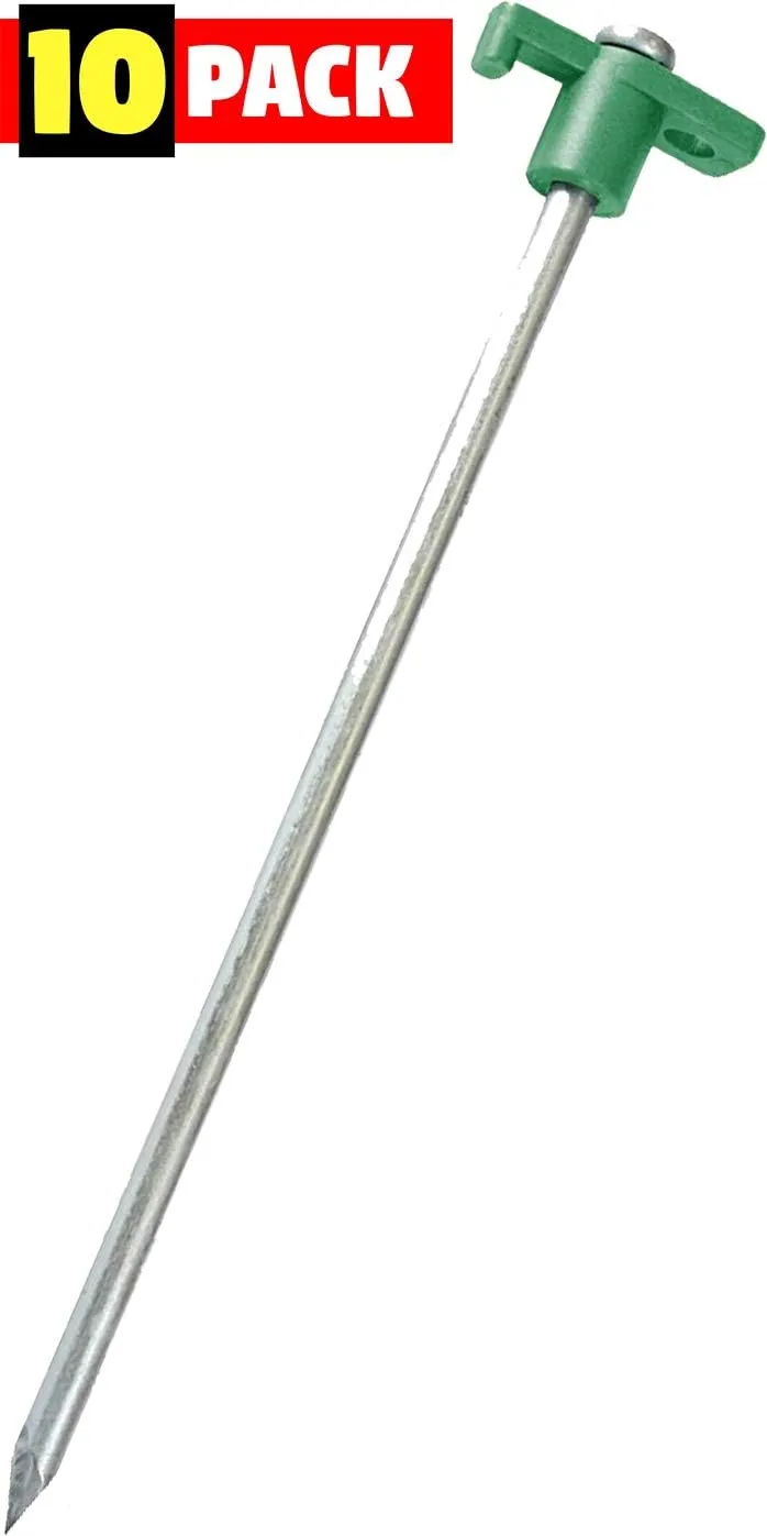 Army Universe Tent Pegs Stakes T-Top Rubber Top with Heavy Duty Steel Nail Ground Spikes 10" Long