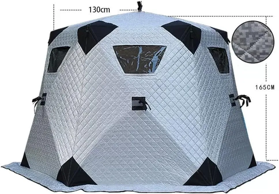 ASSYA Ice Fishing Camping Hexagonal Ice Fishing Shelter Large Camping Equipment Heat Reflective Fabric Cold-Resistant Insulation Suitable for 3-4 People