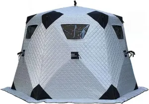 ASSYA Ice Fishing Camping Hexagonal Ice Fishing Shelter Large Camping Equipment Heat Reflective Fabric Cold-Resistant Insulation Suitable for 3-4 People