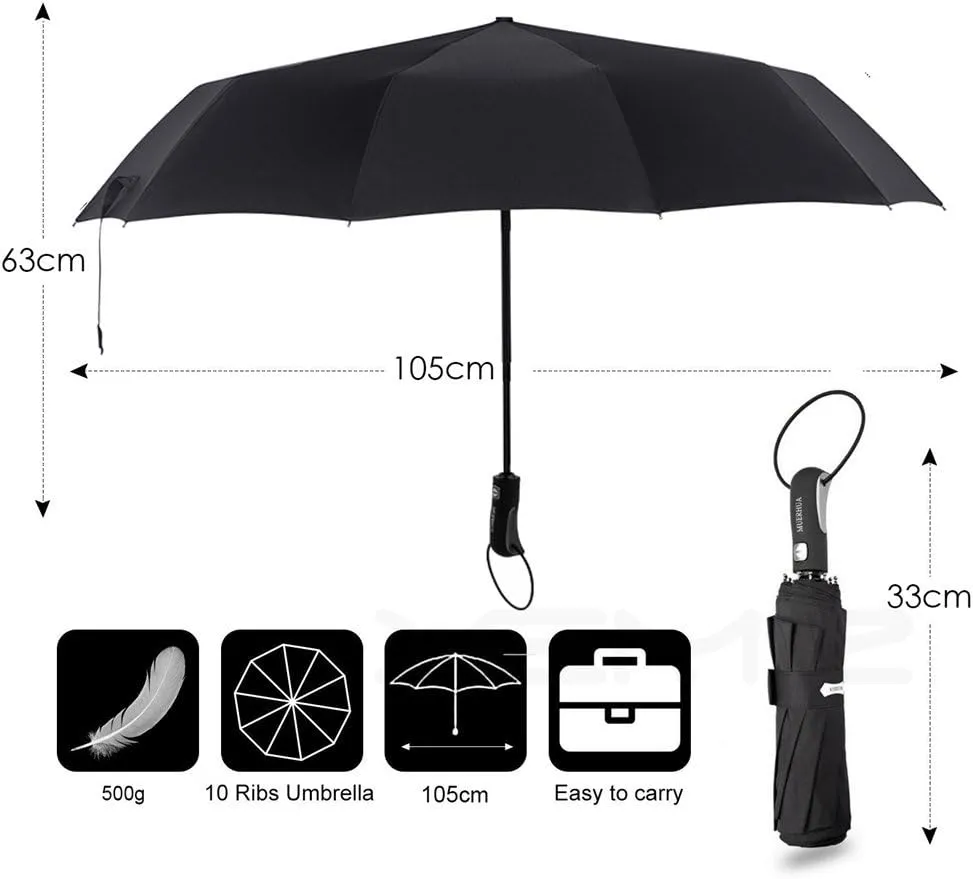 Auto Open/Close Travel Umbrella, Windproof Waterproof Umbrellas with Coating, Folding Reinforced Canopy Frame Umbrella, Protects Against UV Rain Wind Sun, Slip-Proof Handle for Easy Carry