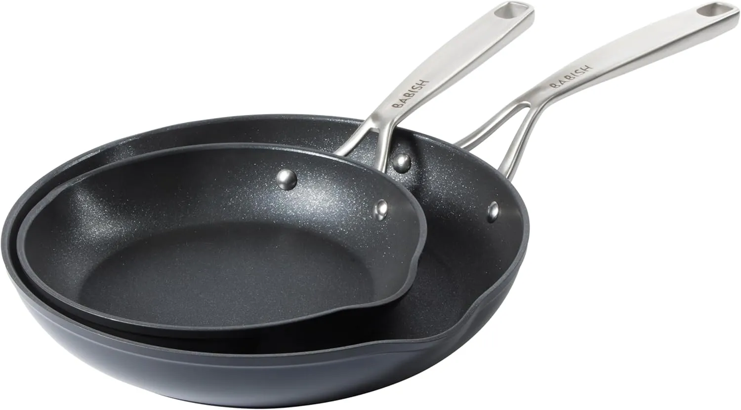 Babish 2 Piece 8 and 10 Inch Fry Pan Hard Anodized Laser Titanium Forever Non Stick Technology Durable Frying Pans Set - Black