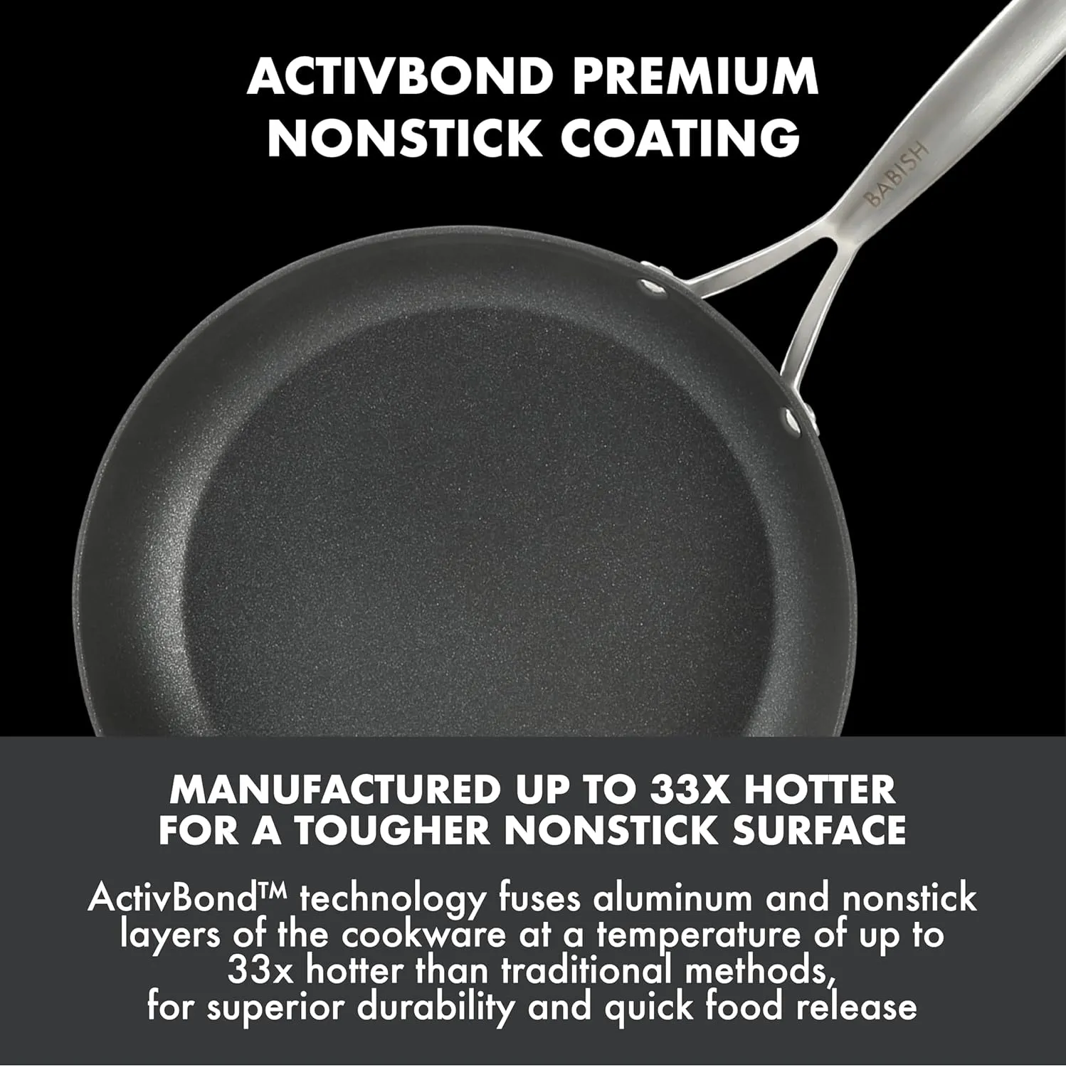 Babish 2 Piece 8 and 10 Inch Fry Pan Hard Anodized Laser Titanium Forever Non Stick Technology Durable Frying Pans Set - Black