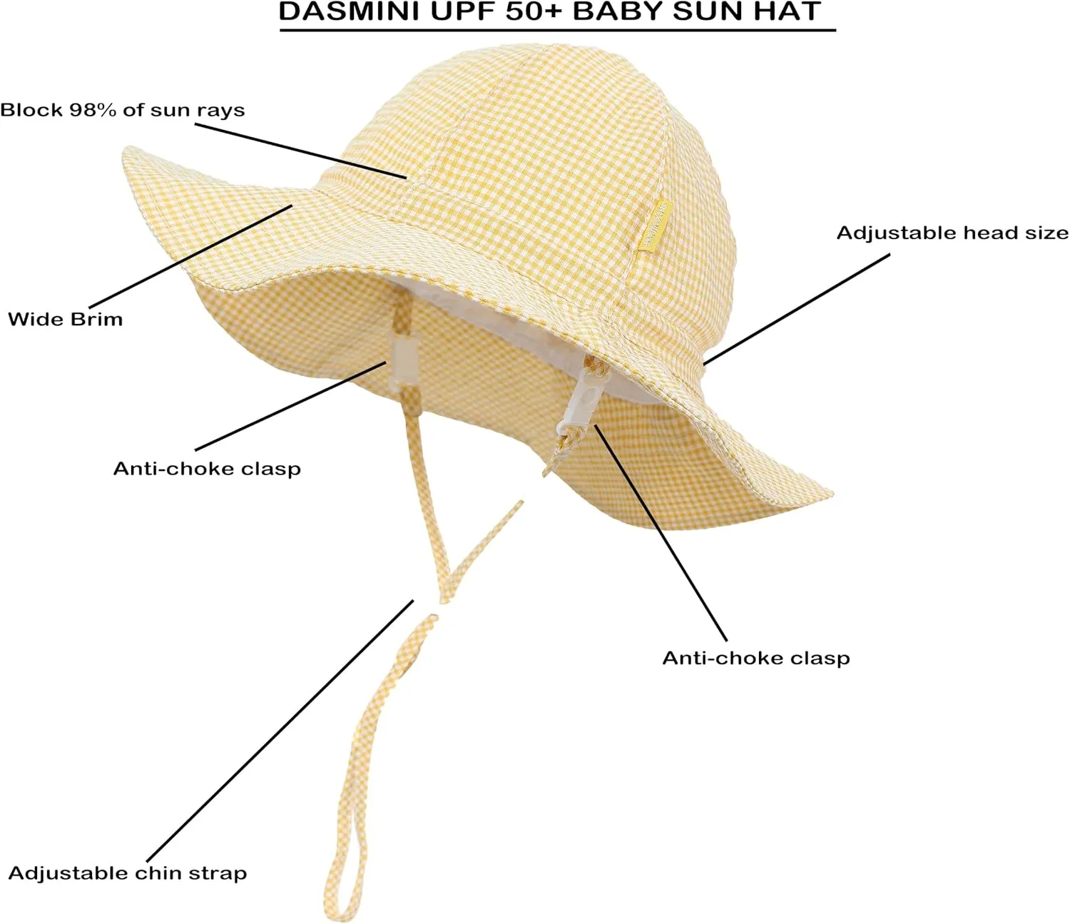 Baby & Toddler Wide Brim Sun Hats UPF 50  Sun Protection Bucket Cap Cute Adjustable Hat in Seersucker