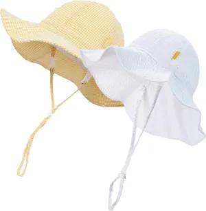 Baby & Toddler Wide Brim Sun Hats UPF 50  Sun Protection Bucket Cap Cute Adjustable Hat in Seersucker