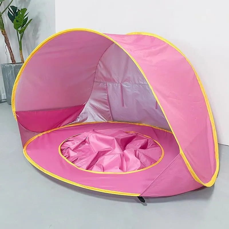Baby Beach Tent with Puddle Pool Canopy Mini Portable Pop Up Dome Camping Set Up Outdoor Shade Shelter Sun Shade Uv Protection Dome for Babies Kids Infant (Pink)