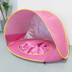 Baby Beach Tent with Puddle Pool Canopy Mini Portable Pop Up Dome Camping Set Up Outdoor Shade Shelter Sun Shade Uv Protection Dome for Babies Kids Infant (Pink)