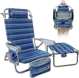 Backpack Beach Chair Aluminum with Folding Camping Table 5-Position Lay Flat Lounge Chair Outdoor for Adults with Insulated Cooler Bag and Cup Holder