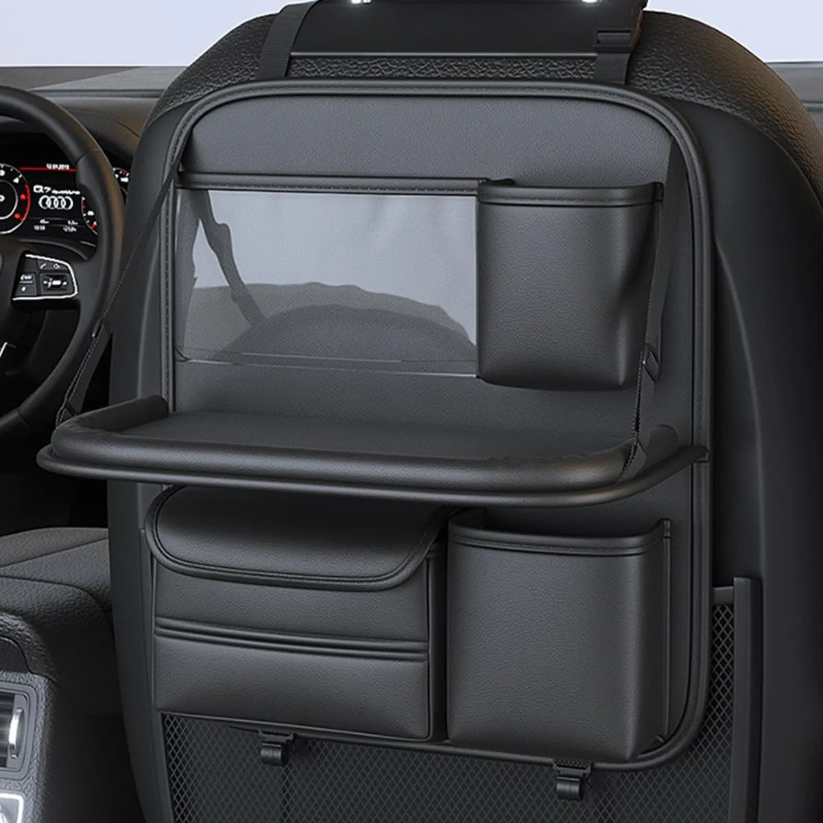 Backseat Car Organizer,5 Storage Pocketscar Seat Organizer,Car Storage Organizer with Foldable Food Tray,Car Seat Back Protectors Kick Mats Travel Accessories