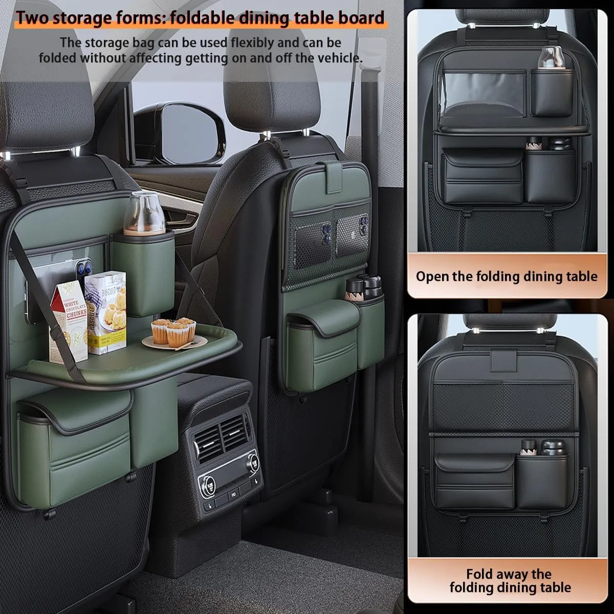 Backseat Car Organizer,5 Storage Pocketscar Seat Organizer,Car Storage Organizer with Foldable Food Tray,Car Seat Back Protectors Kick Mats Travel Accessories