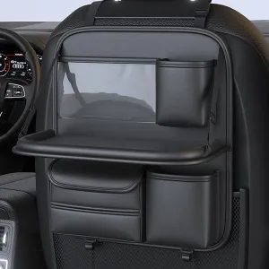 Backseat Car Organizer,5 Storage Pocketscar Seat Organizer,Car Storage Organizer with Foldable Food Tray,Car Seat Back Protectors Kick Mats Travel Accessories