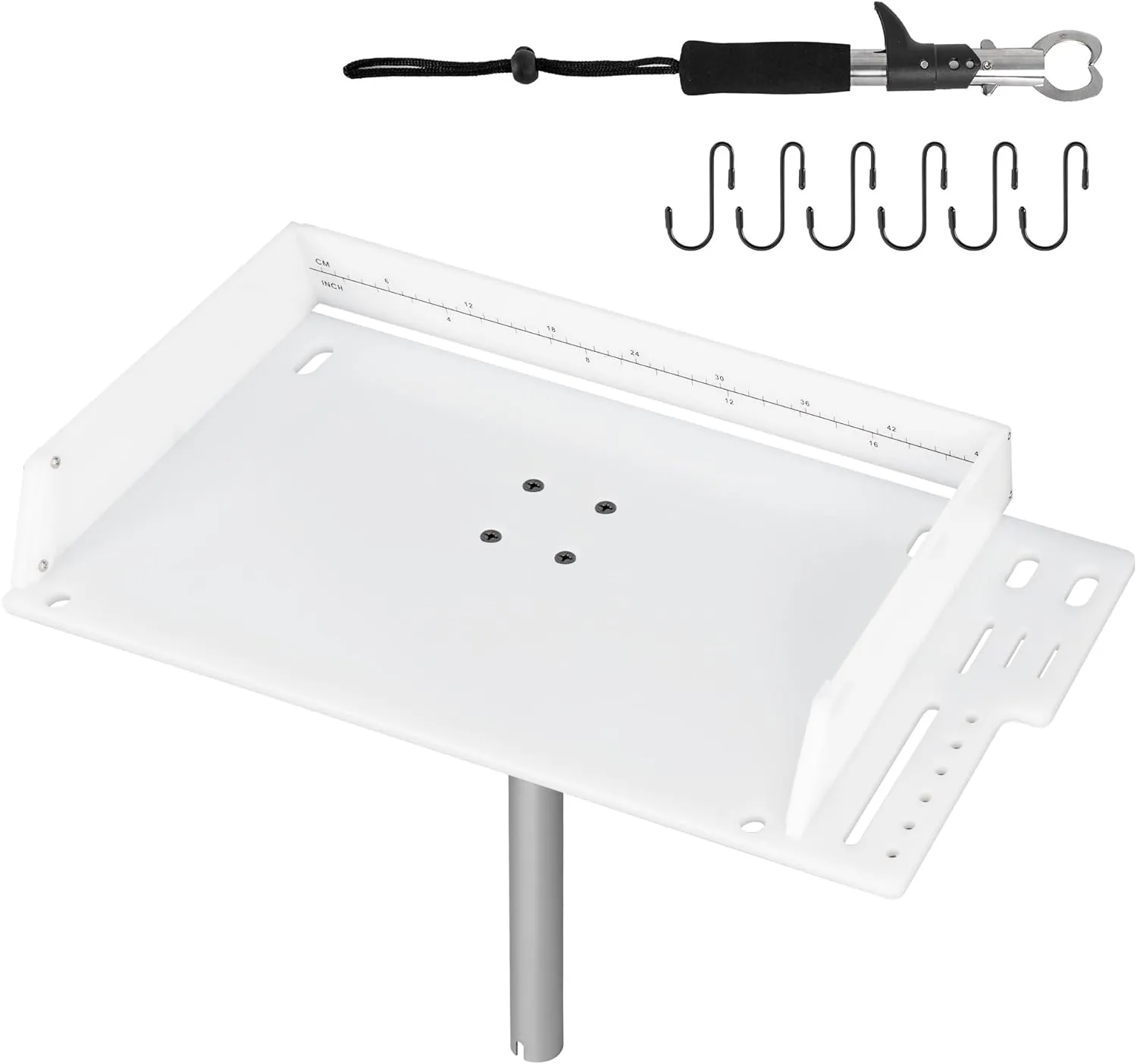 Bait Cutting Board for Boat, Bait Table Filet Board with Separate Tool Slots, 360° Adjustable Rod Holder Fishing Fillet Table with Scale, Extended Boat Fish Cleaning Table