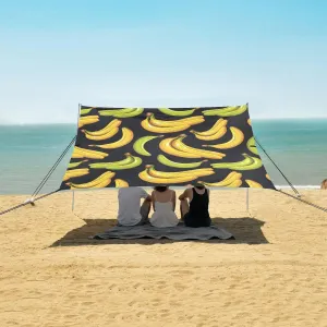 Banana Background Beach Canopy Tent Anti-UV & Wind Resistant, Camping Sun Shelter Easy Setup Portable,Outdoor Shade Tents with Sandbags,Sand Shovels,Ground Pegs & Stability Poles