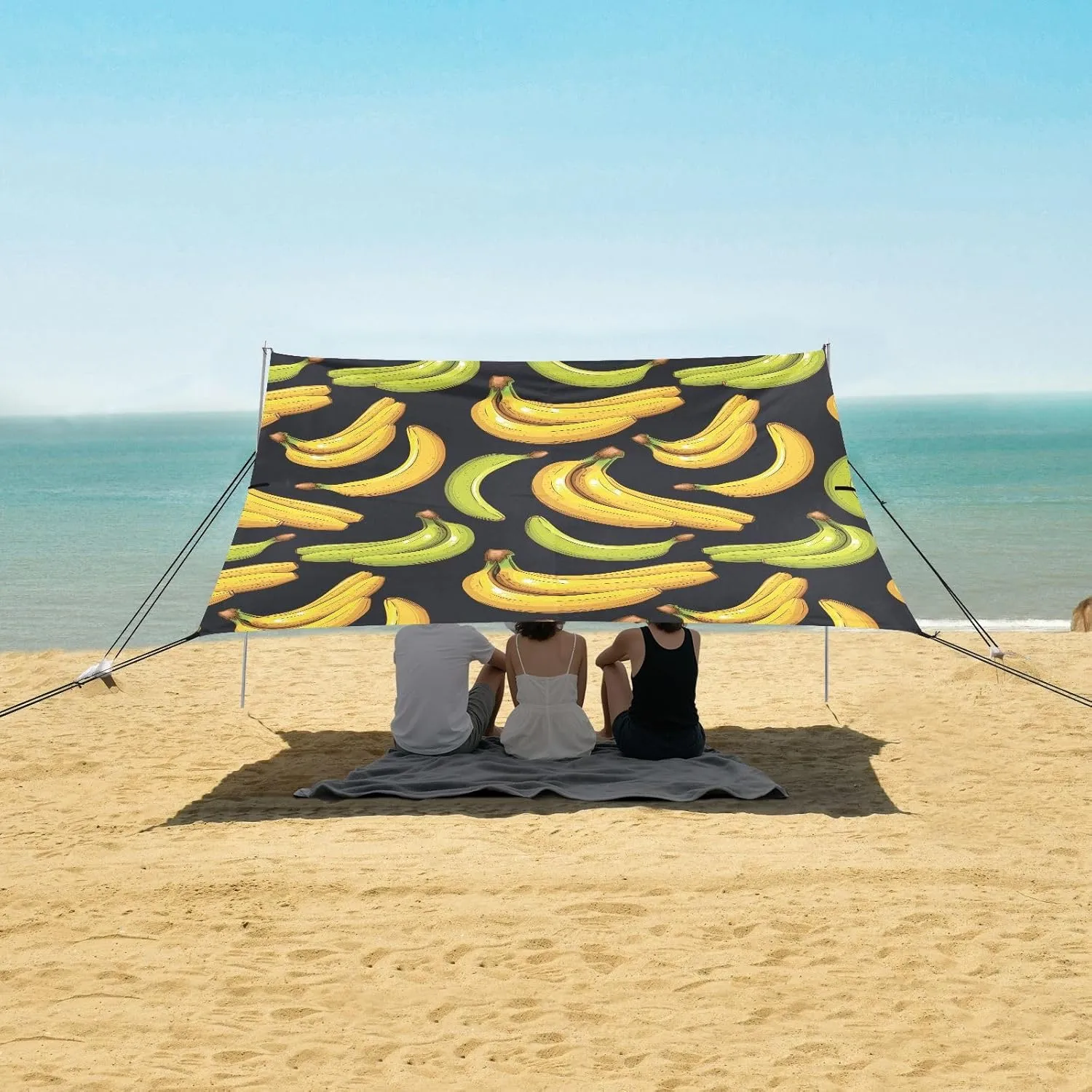 Banana Background Beach Canopy Tent Anti-UV & Wind Resistant, Camping Sun Shelter Easy Setup Portable,Outdoor Shade Tents with Sandbags,Sand Shovels,Ground Pegs & Stability Poles