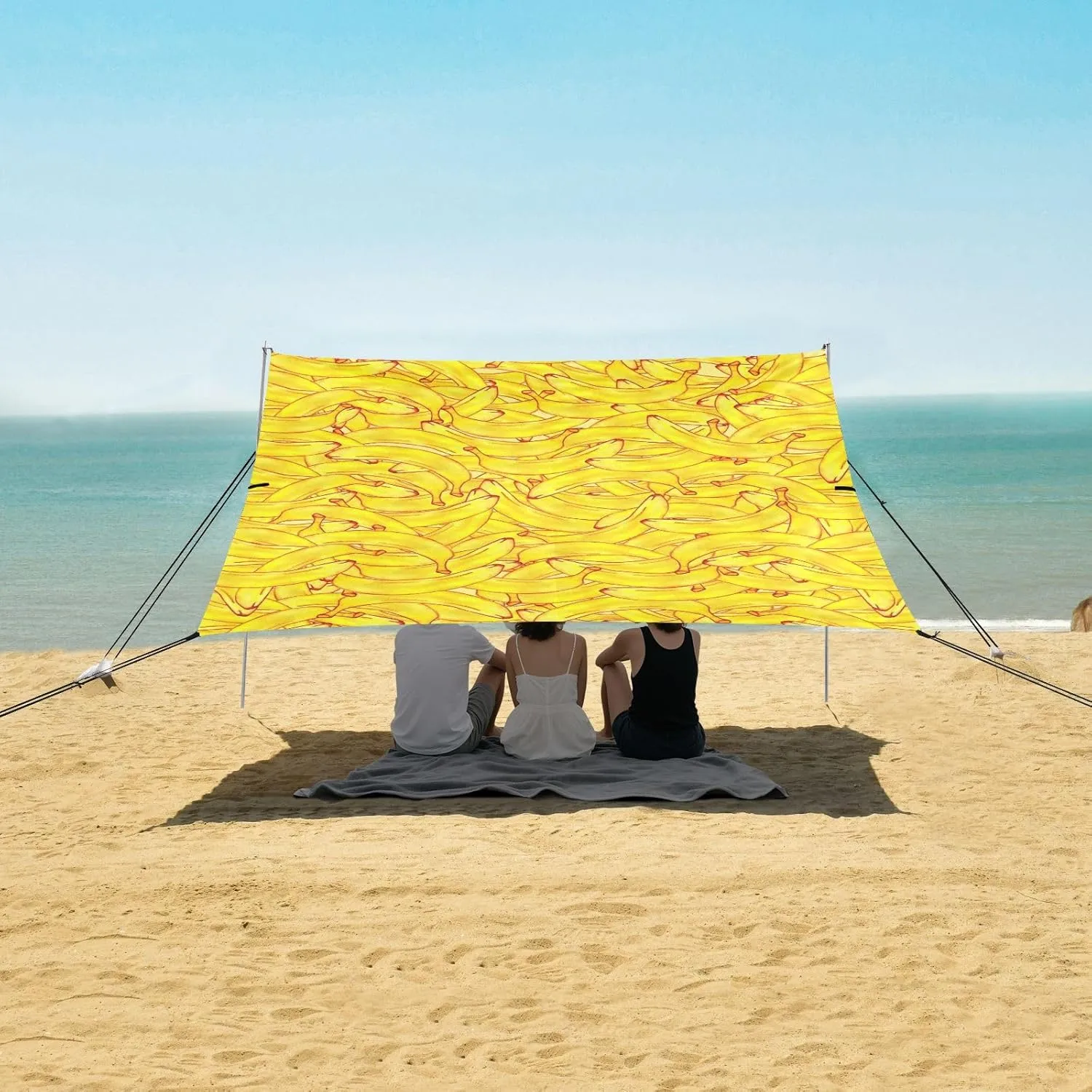 Banana Fruit Beach Canopy Tent Anti-UV & Wind Resistant, Yellow Camping Sun Shelter Easy Setup Portable,Outdoor Shade Tents with Sandbags,Sand Shovels,Ground Pegs & Stability Poles