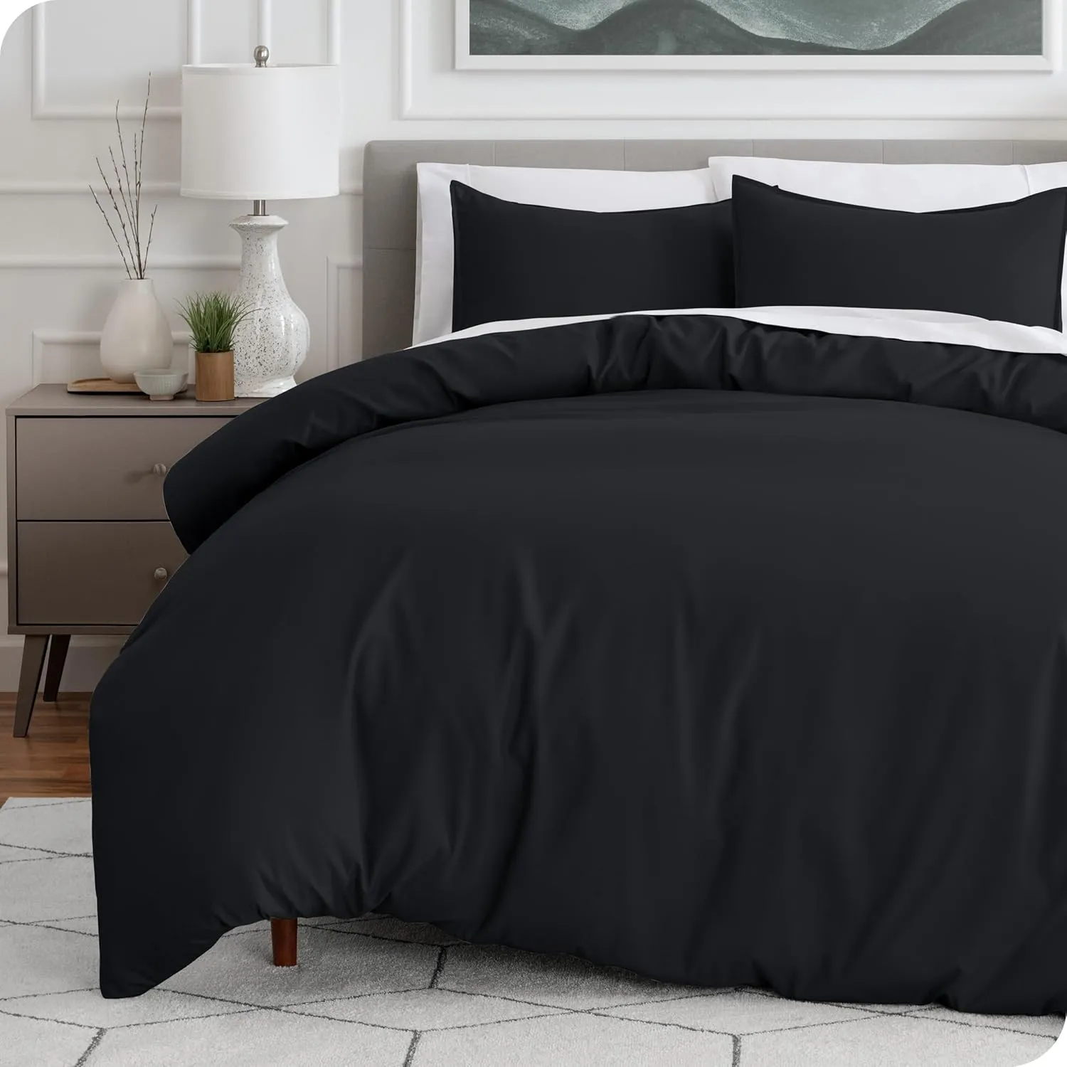 Bare Home Bedding Duvet Cover Queen Size - Premium 1800 Super Soft Collection - Lightweight, Cooling Duvet Cover - Soft Breathable Bedding (Queen, Black)