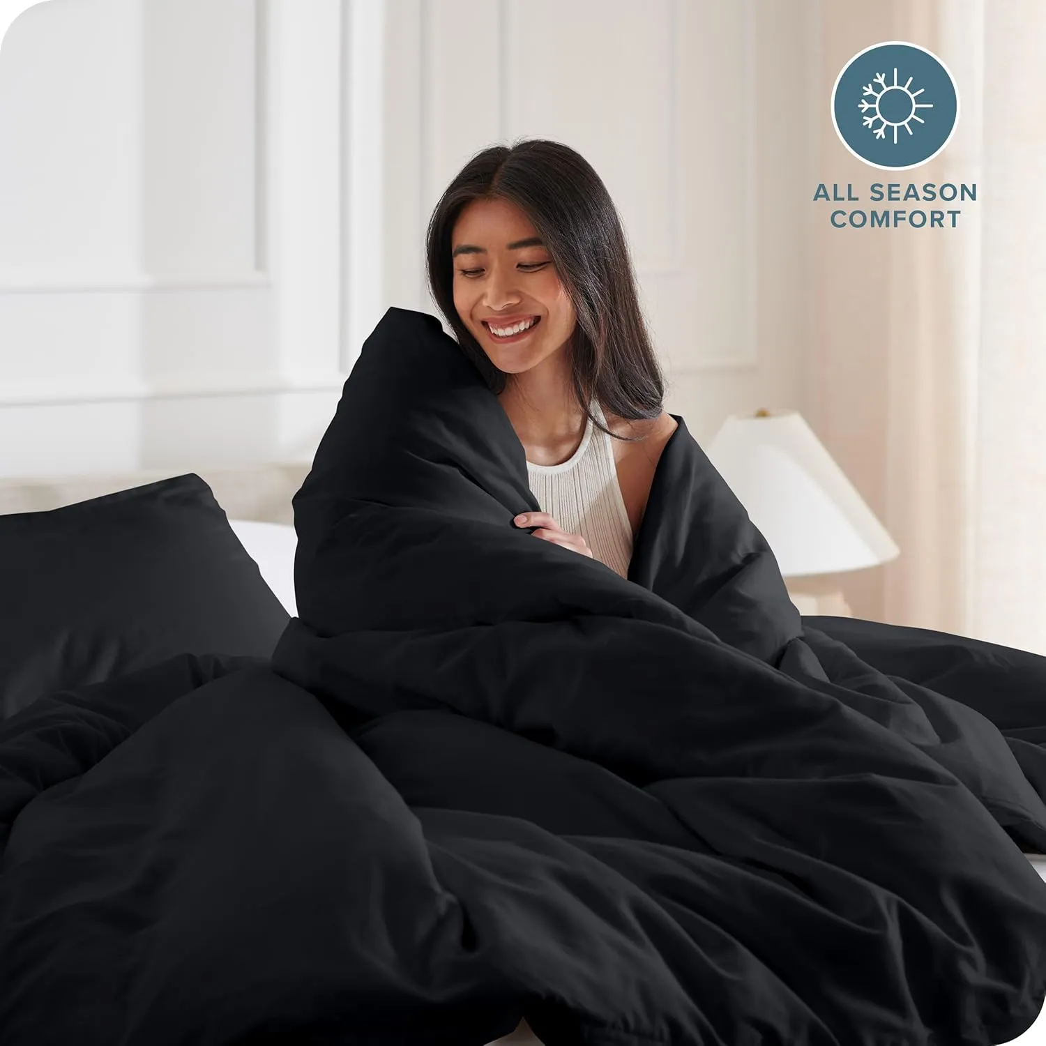 Bare Home Bedding Duvet Cover Queen Size - Premium 1800 Super Soft Collection - Lightweight, Cooling Duvet Cover - Soft Breathable Bedding (Queen, Black)