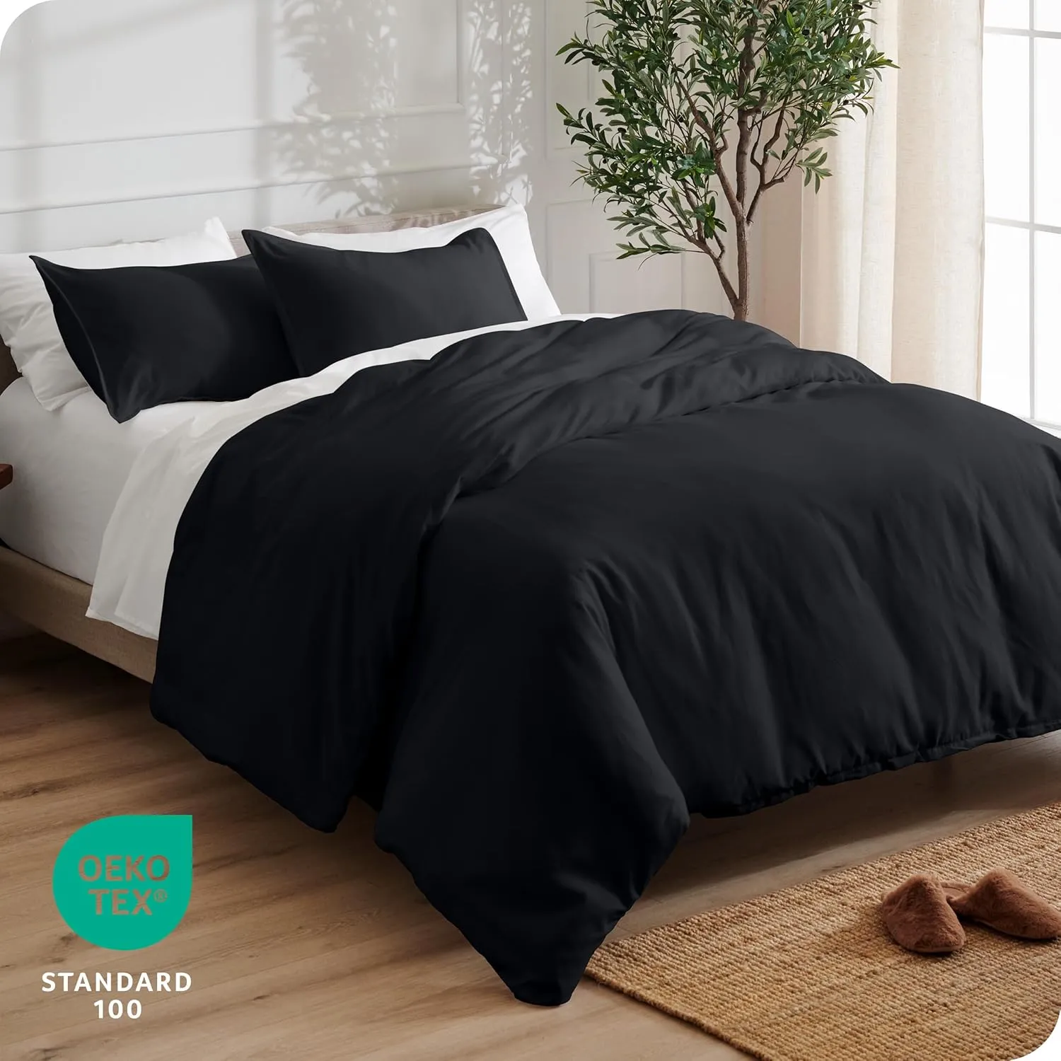 Bare Home Bedding Duvet Cover Queen Size - Premium 1800 Super Soft Collection - Lightweight, Cooling Duvet Cover - Soft Breathable Bedding (Queen, Black)