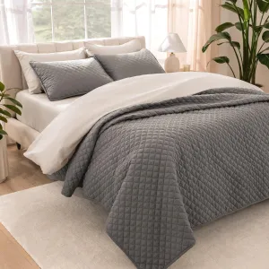 Bare Home Coverlet Set - Lightweight Bed Decor - Comforter Alternative - All-Season Quilted Bedspread (King, Grey)