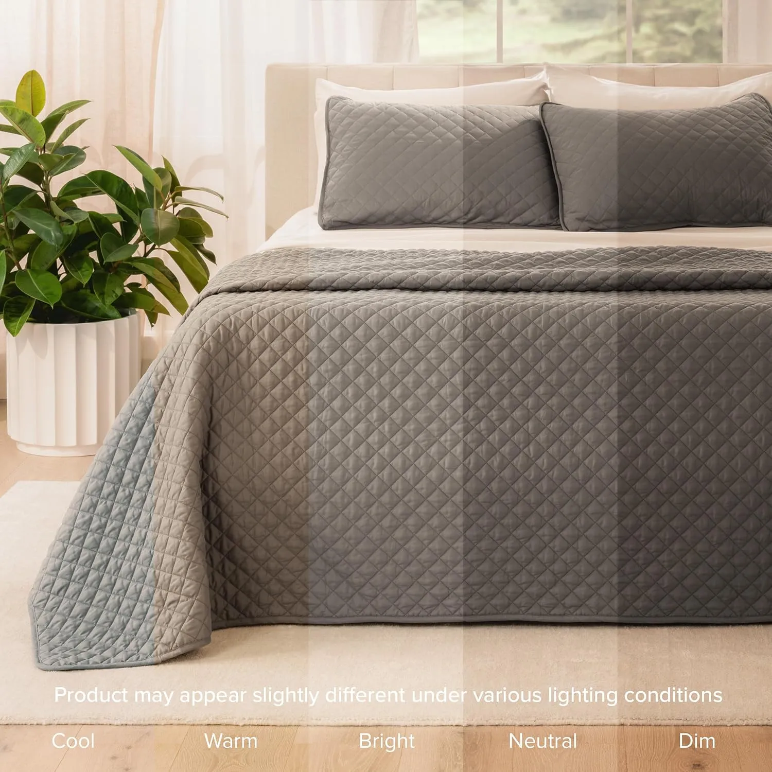 Bare Home Coverlet Set - Lightweight Bed Decor - Comforter Alternative - All-Season Quilted Bedspread (King, Grey)