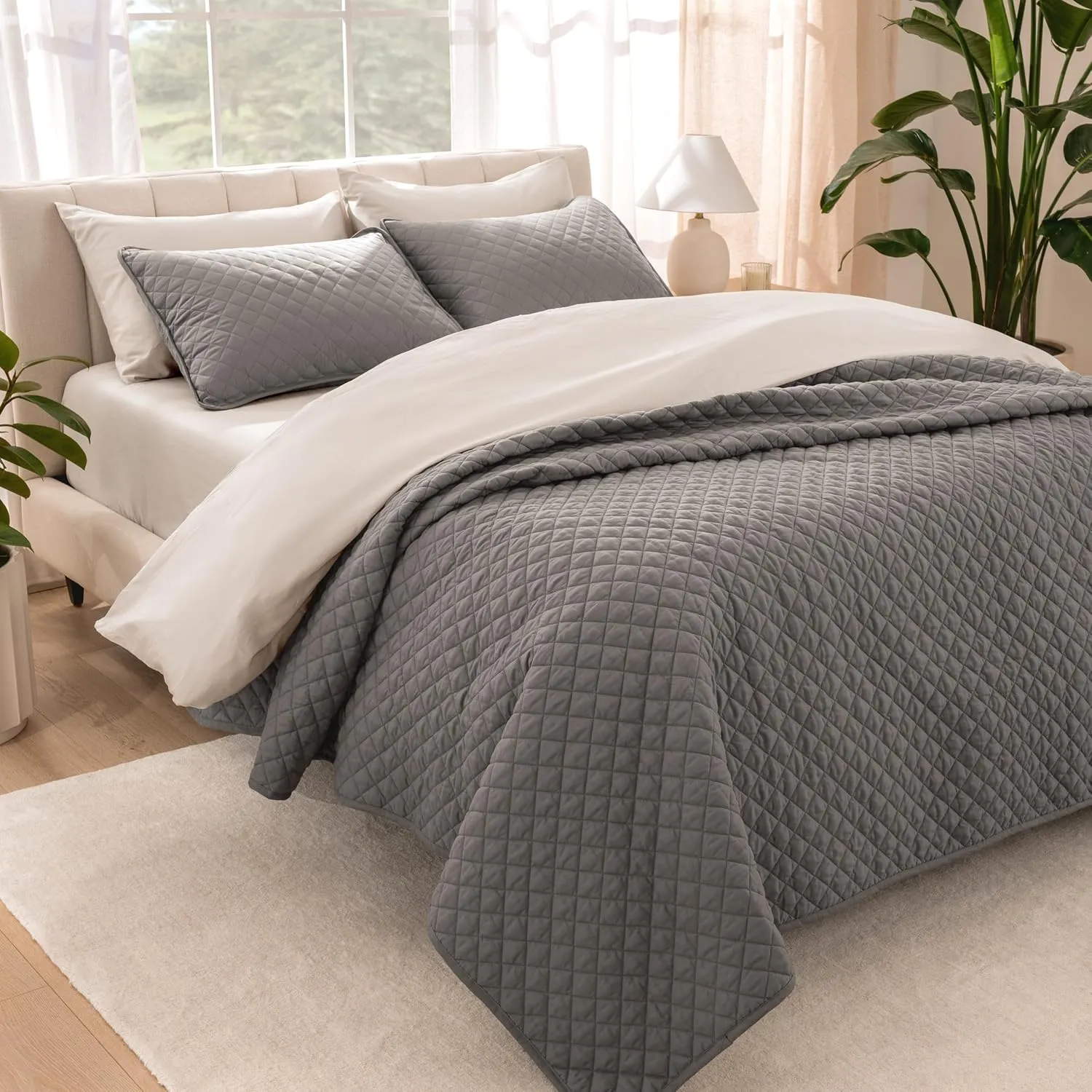 Bare Home Coverlet Set - Lightweight Bed Decor - Comforter Alternative - All-Season Quilted Bedspread (King, Grey)