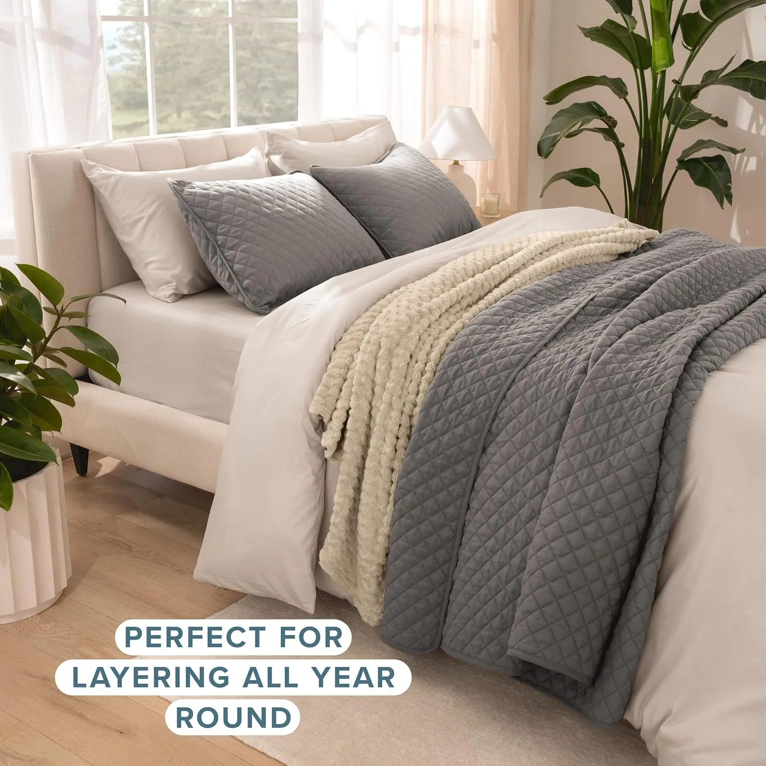 Bare Home Coverlet Set - Lightweight Bed Decor - Comforter Alternative - All-Season Quilted Bedspread (King, Grey)