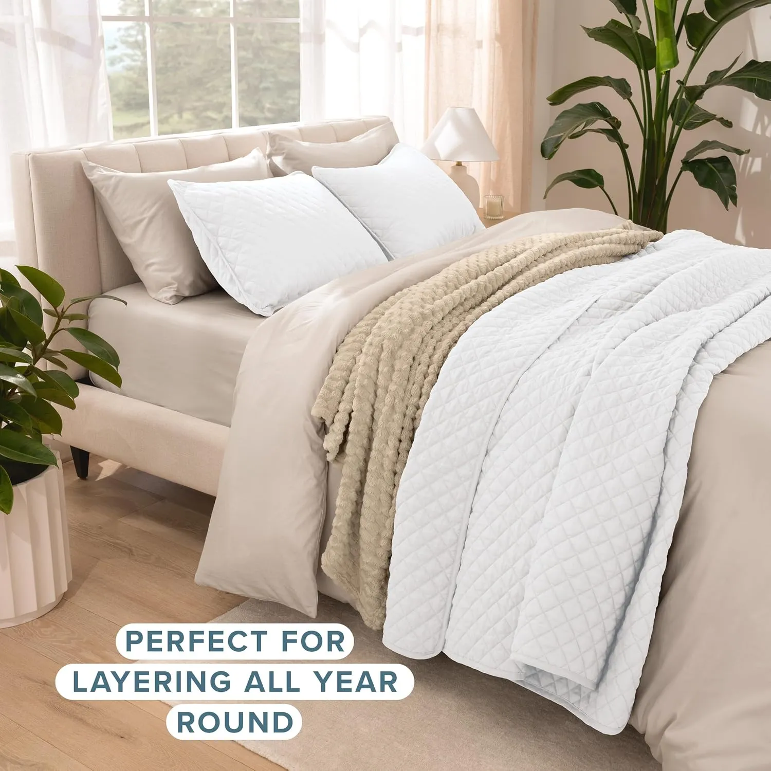 Bare Home Premium 3 Piece Quilt Set - King Size - Coverlet Set - Diamond Stitched Bedspread - Ultra-Soft Luxurious Lightweight All Season Bedspread (King, White)