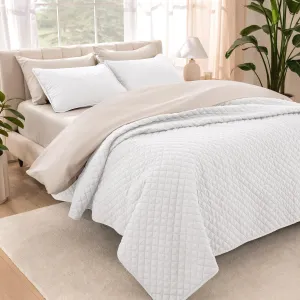 Bare Home Premium 3 Piece Quilt Set - King Size - Coverlet Set - Diamond Stitched Bedspread - Ultra-Soft Luxurious Lightweight All Season Bedspread (King, White)