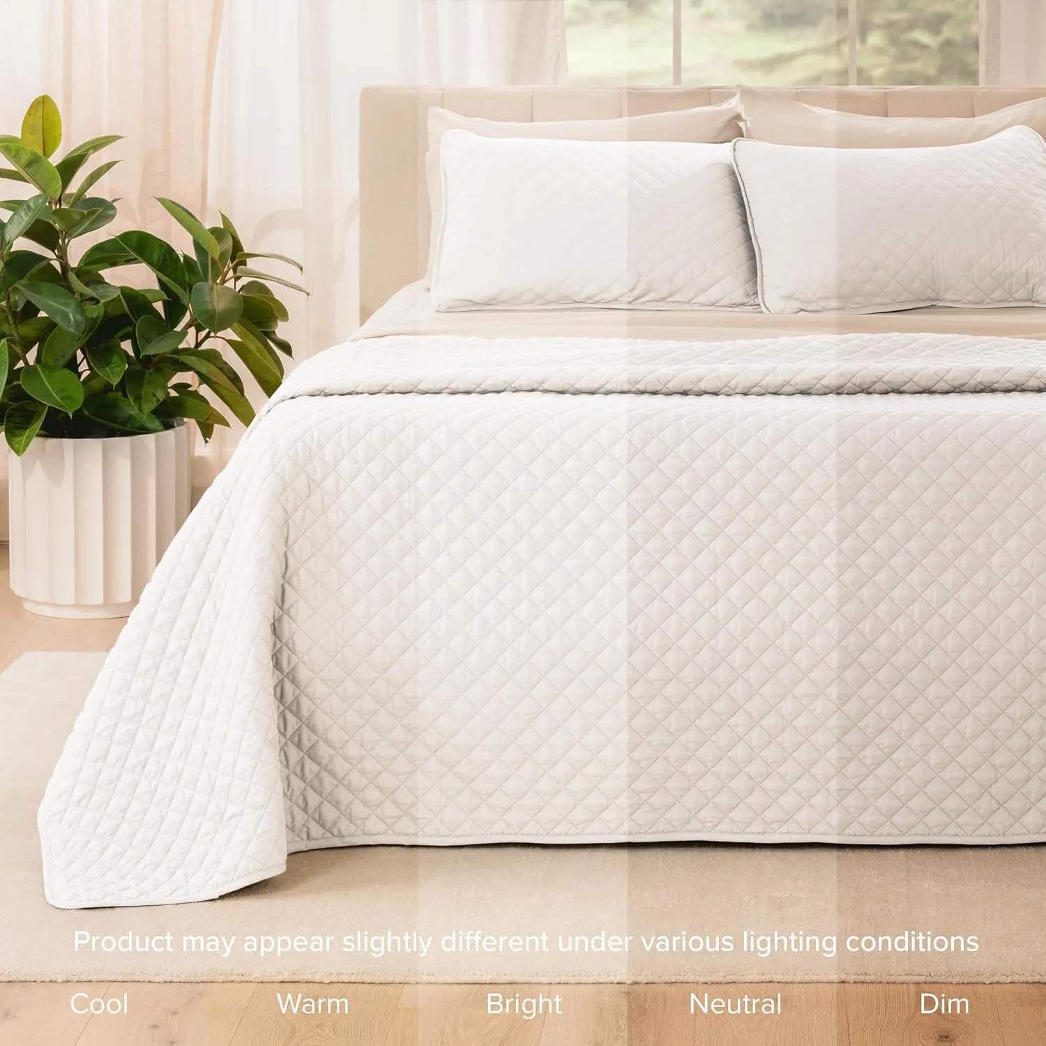 Bare Home Premium 3 Piece Quilt Set - King Size - Coverlet Set - Diamond Stitched Bedspread - Ultra-Soft Luxurious Lightweight All Season Bedspread (King, White)