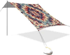 Baroque Style Flowers Beach Tent Sun Shelter Set, UPF50  UV Protection 10.5 x 9.19 FT Camping Shade Canopy with Sandbags, Sand Anchors, Carrying Bag, and Others