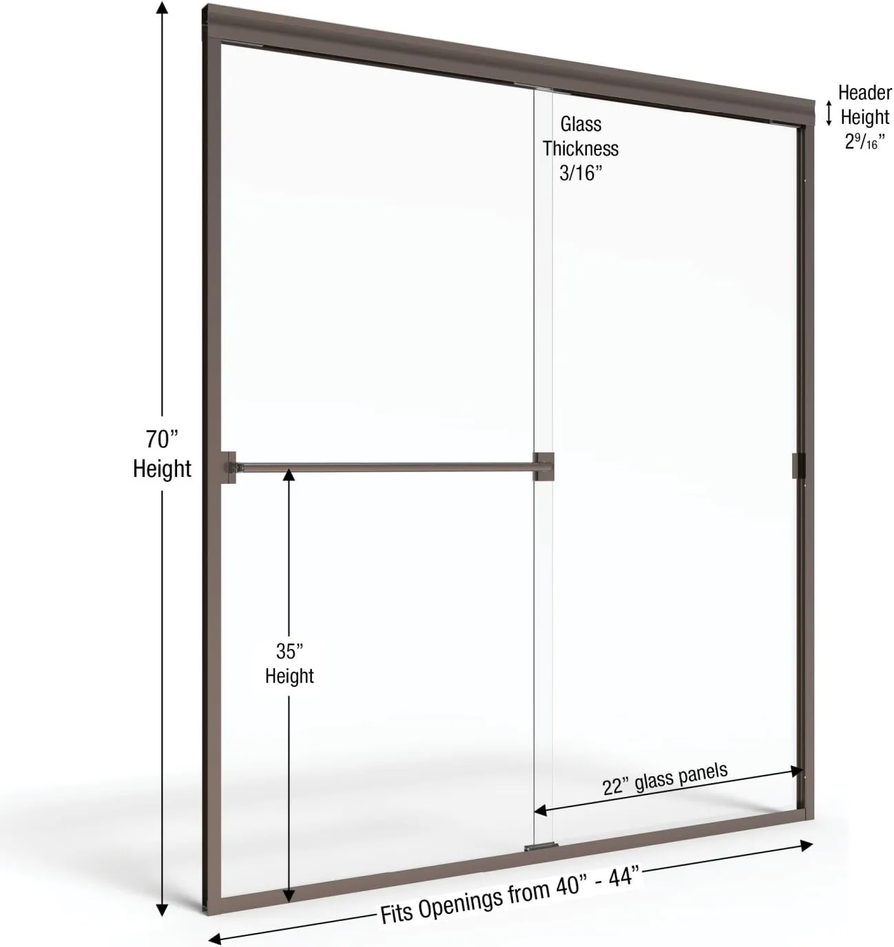 Basco Classic Sliding Shower Door, Fits 40-44 inch opening, Clear Glass, Oil Rubbed Bronze Finish