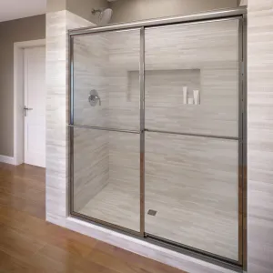 Basco Deluxe Framed Sliding Shower Door, Fits 42-44 inch opening, Clear Glass, Silver Finish