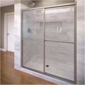 Basco Deluxe Framed Sliding Shower Door, Fits 56-59 inch opening, Clear Glass, Brushed Nickel Finish